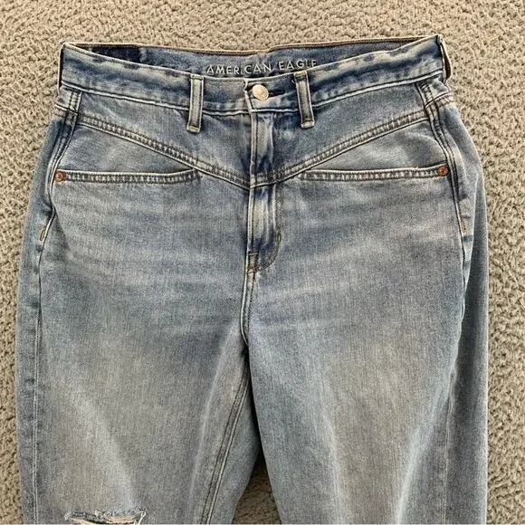 American Eagle Women's Ripped Mom Jean Distressed Jeans - Size: 6 (Short) - Picture 2 of 15